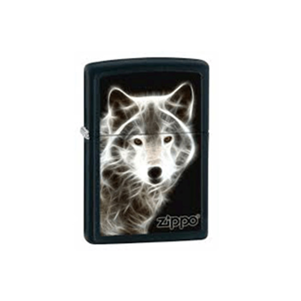 Classic White Wolf Black Matte Zippo Windproof Lighter